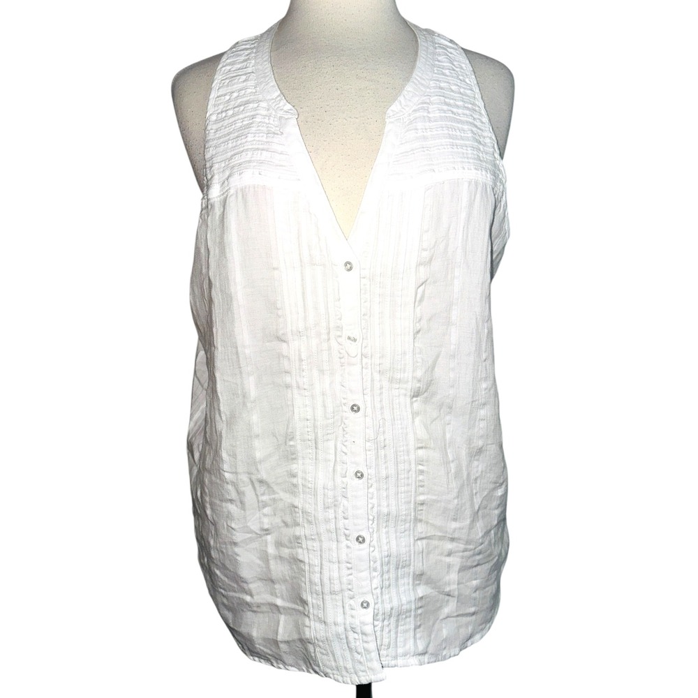 WB5 Prana White Organic Cotton Blend‎ Tank Top Sleeveless Button Down Casual L